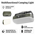 Multifunctional camping light with features highlighted on a white background