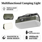Multifunctional camping light with features highlighted on a white background